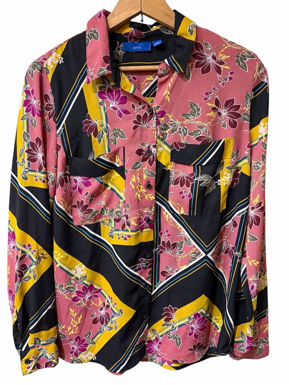 Apt. 9 Rose-Pink Floral & Black Geometric Button-Down Shirt